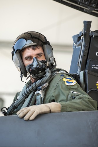 Lt. Col. Paul Hibbard, 333rd Fighter Squadron instructor pilot, performs pre-flight checks before a training sortie, July 22, 2015, at Seymour Johnson Air Force Base, North Carolina. The training flight marked Hibbard’s 3,000th flying hour in the F-15E Strike Eagle, which he has been flying for more than two decades. (U.S. Air Force photo/Airman Shawna L. Keyes)