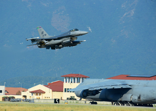 Six F-16 Fighting Falcons from the 31st Fighter Wing, accompanied by approximately 300 personnel and cargo deployed from Aviano Air Base, Italy, to Incirlik Air Base, Turkey, in support of Operation Inherent Resolve, Aug. 9, 2015. This deployment coincides with Turkey's decision to host U.S. aircraft to conduct counter-ISIL operations. (U.S. Air Force photo by Airman 1st Class Deana Heitzman/Released)