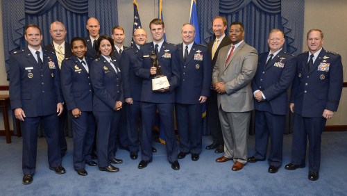 Air Force Chief of Staff Gen. Mark A. Welsh III presents Koren Kolligian Safety Award