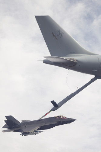 Royal Air-to-air refuelling trials between KC-30A Multi-Role Tanker Transport and F-35A Joint Strike Fighter