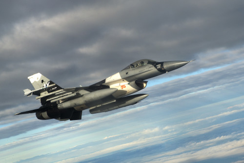 A U.S. Air Force F-16 Fighting Falcon from the 18th Aggressor Squadron at Eielson Air Force Base, Alaska, flies in support of Forceful Tiger Jan. 28, 2016, near Okinawa, Japan. The 18th AGRS, which opened Aug. 24, 2007, provides challenging, yet realistic threat replication training in order to prepare Air Force, joint and allied aircrews for potential aerial combat. (U.S. Air Force photo by Staff Sgt. Maeson L. Elleman)