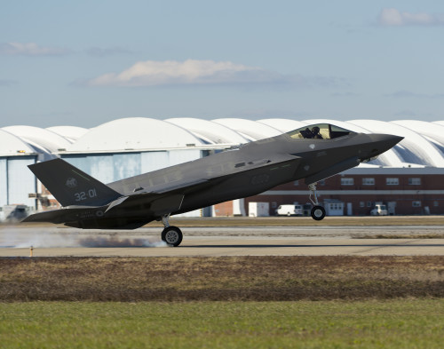 160205-O-ZZ999-907 NAS Patuxent River (February 5, 2016) An Italian Air Force (Aeronautica Militare) F-35A Lightning II aircraft made aviation history as it completed the very first F-35 trans-Atlantic Ocean crossing, arriving at Naval Air Station Patuxent River, Md., from Cameri Air Base, Italy, on Feb. 5 at 2:24 p.m. EST. (U.S. Navy photo courtesy Andy Wolfe/Released)