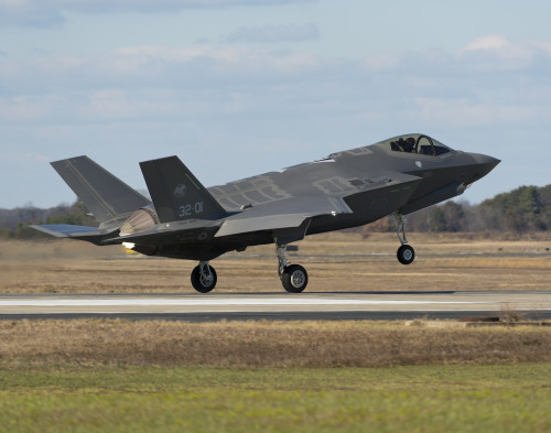 160205-O-ZZ999-909 NAS Patuxent River (February 5, 2016) An Italian Air Force (Aeronautica Militare) F-35A Lightning II aircraft made aviation history as it completed the very first F-35 trans-Atlantic Ocean crossing, arriving at Naval Air Station Patuxent River, Md., from Cameri Air Base, Italy, on Feb. 5 at 2:24 p.m. EST. (U.S. Navy photo courtesy Andy Wolfe/Released)