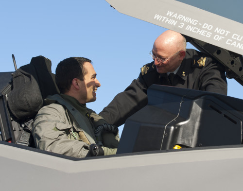 160205-O-ZZ999-927 NAS Patuxent River (February 5, 2016) Italian F-35 pilot Major Gian Marco D., made aviation history as he piloted an Italian Air Force (Aeronautica Militare) F-35A Lightning II aircraft on the very first trans-Atlantic Ocean crossing of an F-35 aircraft, arriving at Naval Air Station Patuxent River, Md., from Cameri Air Base, Italy, on Feb. 5 at 2:24 p.m. EST. He completed training at Luke Air Force Base, Ariz., last November and had 50 hours of flight time on the F-35 Lightning II prior to the 11-hour oceanic flight. F-35 aircraft AL-1 will join the F-35 international pilot training fleet at Luke Air Force Base in May 2016, the first of five F-35s Italy has committed to the international training fleet there. The next group of Italian pilots will start training at Luke in March with U.S. and other foreign students in the multi-national training program. (U.S. Navy photo courtesy Andy Wolfe/Released)
