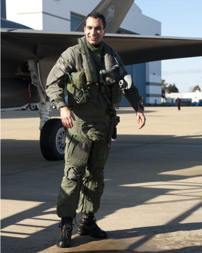 160205-O-ZZ999-942 NAS Patuxent River (February 5, 2016) Italian F-35 pilot Maj. Gian Marco D., made aviation history as he piloted an Italian Air Force (Aeronautica Militare) F-35A Lightning II aircraft on the very first trans-Atlantic Ocean crossing of an F-35 aircraft, arriving at Naval Air Station Patuxent River, Maryland from Cameri Air Base, Italy, on Feb. 5 at 2:24 p.m. EST. He completed training at Luke Air Force Base, Ariz., last November and had 50 hours of flight time on the F-35 Lightning II prior to the 11-hour oceanic flight. F-35 aircraft AL-1 will join the F-35 international pilot training fleet at Luke Air Force Base in May 2016, the first of five F-35s Italy has committed to the international training fleet there. The next group of Italian pilots will start training at Luke in March with U.S. and other foreign students in the multi-national training program. (U.S. Navy photo courtesy Andy Wolfe/Released)