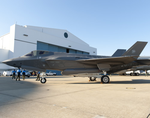 160205-O-ZZ999-969 NAS Patuxent River (February 5, 2016) An Italian Air Force (Aeronautica Militare) F-35A Lightning II aircraft made aviation history as it completed the very first F-35 trans-Atlantic Ocean crossing, arriving at Naval Air Station Patuxent River, Md., from Cameri Air Base, Italy, on Feb. 5 at 2:24 p.m. EST. (U.S. Navy photo courtesy Andy Wolfe/Released)