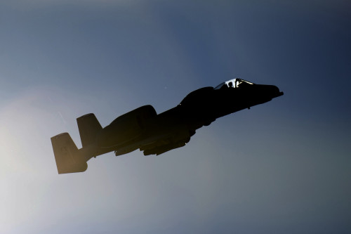 A 74th Expeditionary Fighter Squadron A-10C Thunderbolt II aircraft soars through the air during a training exercise at Plovdiv, Bulgaria, Feb. 11, 2016. The aircraft deployed to Bulgaria in support of Operation Atlantic Resolve to bolster air power capabilities while assuring the U.S. commitment to European security and stability. (U.S. Air Force photo by Airman 1st Class Luke Kitterman/Released)