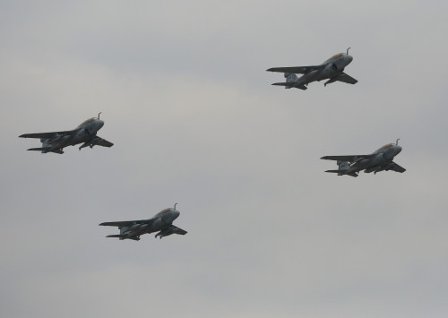Four EA-6B Prowlers belonging to each Prowler squadron aboard Marine Corps Air Station Cherry Point conducted a "Final Four" division flight aboard the air station March 1, 2016. The "Final Four" flight is the last time the Prowler squadrons will be flying together before the official retirement of Marine Tactical Electronic Warfare Training Squadron 1 at the end of Fiscal Year 16 and the eventual transition to "MAGTF EW". MAGTF EW is a more distributed strategy where every platform contributes to the EW mission, enabling relevant tactical information to move throughout the electromagnetic spectrum and across the battlefield faster than ever before. (U.S. Marine Corps photo by Lance Cpl. Mackenzie Gibson/Released)