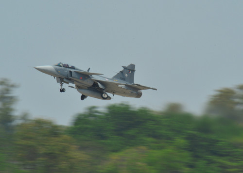 A Royal Thai Air Force JAS 39 Gripen takes off during Exercise Cope Tiger 16, on Korat Royal Thai Air Force Base, Thailand, March 7, 2016. Exercise Cope Tiger 16 includes over 1,200 personnel from three countries and continues the growth of strong, interoperable and beneficial relationships within the Asia-Pacific Region, while demonstrating U.S. capability to project forces strategically in a combined, joint environment.  (U.S. Air Force Photo by Tech Sgt. Aaron Oelrich/Released)