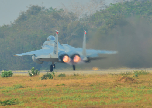 An F-15 Eagle, from 67th Fight Squadron, Kadena Air Base, Japan, takes off during Exercise Cope Tiger 16, on Korat Royal Thai Air Force Base, Thailand, March 11, 2016. Exercise Cope Tiger 16 includes over 1,200 personnel from three countries and continues the growth of strong, interoperable and beneficial relationships within the Asia-Pacific Region, while demonstrating U.S. capability to project forces strategically in a combined, joint environment. (U.S. Air Force Photo by Tech Sgt. Aaron Oelrich/Released)