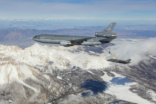 EDWARDS AIR FORCE BASE, Calif. -- Photos of Royal Netherland's Air Force KDC-10 tanker and F-35 Joint Strike Fighter conducting aerial refueling tests above Mount Whitney, Owens Valley, and the Western Mojave Desert in Southern California, March 31, 2016.
