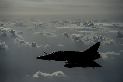 A French Mirage 2000D flies over Iraq in support of Operation Inherent Resolve April 8, 2016. As of April 5, the U.S. and coalition have conducted a total of 11,398 strikes in Iraq and Syria. (U.S. Air Force photo by Staff Sgt. Corey Hook/Released)