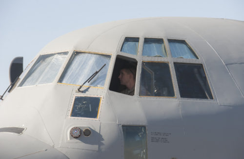 U.S. Air Force 1st Lieutenant Christopher Reith, a pilot with the 37th Airlift Squadron, prepares the cockpit of a U.S Air Force C-130J Hercules during the International Marrakech Airshow in Morocco on Apr. 27, 2016. 1st Lt. Reith is part of a six-man flight crew entrusted with transporting the aircraft to the airshow and showcasing the aircrafts capabilities to spectators. (DoD News photo by TSgt Brian Kimball)