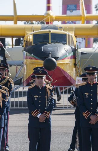Members of a Moroccan marching band stand in formation in preparation for the International Marrakech Airshow opening ceremony in Morocco on Apr. 27, 2016. Several United States, independent and government owned aircraft were displayed at the expo in an effort to demonstrate their capabilities to a broad audience of individuals from approximately 54 other countries. (DoD News photo by TSgt Brian Kimball)