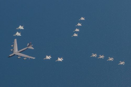 160609-F-ZZ999-003 BALTIC SEA (June 9, 2016) A United States Air Force ‪‎B52‬ Stratofortress leads a formation of aircraft including two Polish air force ‪‎F16‬ Fighting Falcons, four U.S. Air Force F16 Fighting Falcons, two German ‪‎Eurofighter‬ ‎Typhoons and four ‪‎Swedish‬ ‎Gripens over the Baltic Sea, June 9, 2016. (U.S. Air Force photo/Released)