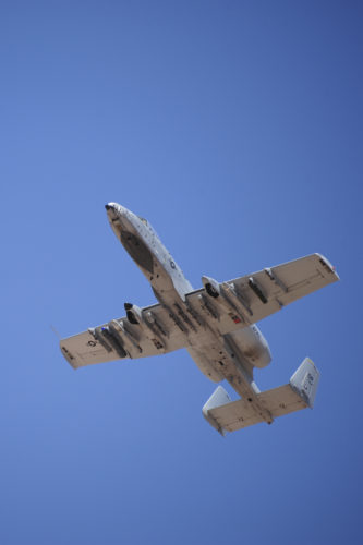 An A-10C Thunderbolt II assigned to the 47th Fighter Squadron performs a flying maneuver during the 2016 Hawgsmoke competition at the Barry M. Goldwater Range, Ariz., June 2, 2016. This is the third consecutive year Hawgsmoke has been hosted at Davis-Monthan Air Force Base after the 47th FS won the competition in 2014. (U.S. Air Force photo by Airman 1st Class Mya M. Crosby/Released)