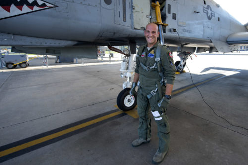 Italian exchange pilot Roberto Manzo, 74th Fighter Squadron training assistant, poses for a photo before flying, Aug. 25, 2016, at Moody Air Force Base, Ga. Manzo was raised in Rome, Italy and developed a desire to become a pilot after seeing jets fly for the first time. (U.S. Air Force photo by Airman 1st Class Janiqua P. Robinson)
