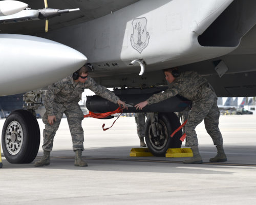 Maintainers from the 142nd Maintenance Group, prepare the F-15 Eagle for a training mission from the Air Dominance Center, Savannah Ga., Jan. 28, 2017.  (U.S. Air National Guard photo by Senior Master Sgt. Shelly Davison, 142nd Fighter Wing Public Affairs)