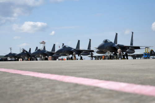 Members of the 142nd Fighter Wing participate in the Sentry Savannah 17-2 exercise, Savannah, Ga., Feb. 2, 2017.  Sentry Savannah is a joint aerial combat training exercise hosted by the Georgia Air National Guard, and is the Air National Guard's largest Fighter Integration, air-to-air training exercise encompassing fourth and fifth generation aircraft. (U.S. Air National Guard photo by Senior Master Sgt. Shelly Davison, 142nd Fighter Wing Public Affairs)