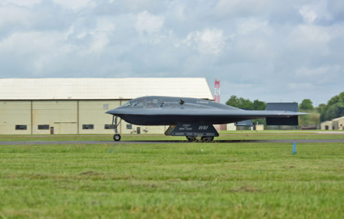 A B-2 Spirit deployed from Whiteman Air Force Base, Mo., taxis the runway at RAF Fairford, U.K., June 9, 2017. The bomber assurance and deterrence missions conducted by the B-2s are representative of the U.S. commitment to their allies and enhancing regional security. (U.S. Air Force photo by Tech. Sgt. Miguel Lara III)