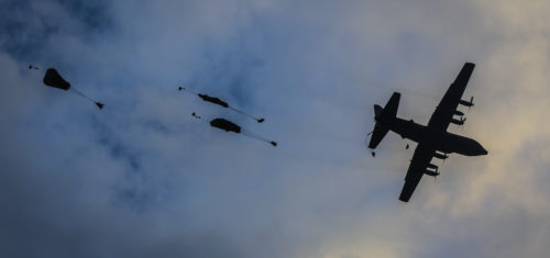 U.S. Army Paratroopers from 173rd Airborne Brigade, perform a joint force Airborne operation, during the exercise  Saber Guardian, Bezmer Air Base, Bulgaria, Jul 17, 2017.  Saber Guardian 17 is an annual, multi-national exercise that aims to assure our Allies and partners of the enduring U.S. commitment to the collective defense and prosperity of the Black Sea region. (Photo by Spc Aaron Bratcher)