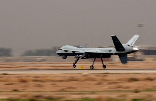 An MQ-9 Reaper unmanned aerial vehicle comes in for a landing at Joint Base Balad, Iraq, Nov. 20. Reapers are remotely piloted and can linger over battlefields, providing persistent strike capabilities to ground force commanders. This Reaper is deployed to the 46th Expeditionary Reconnaissance and Attack Squadron from Creech Air Force Base, Nev.
