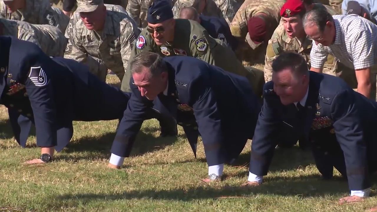 Watch CSAF, CMSAF and others perform pushups at Special Tactics Memorial dedication ceremony