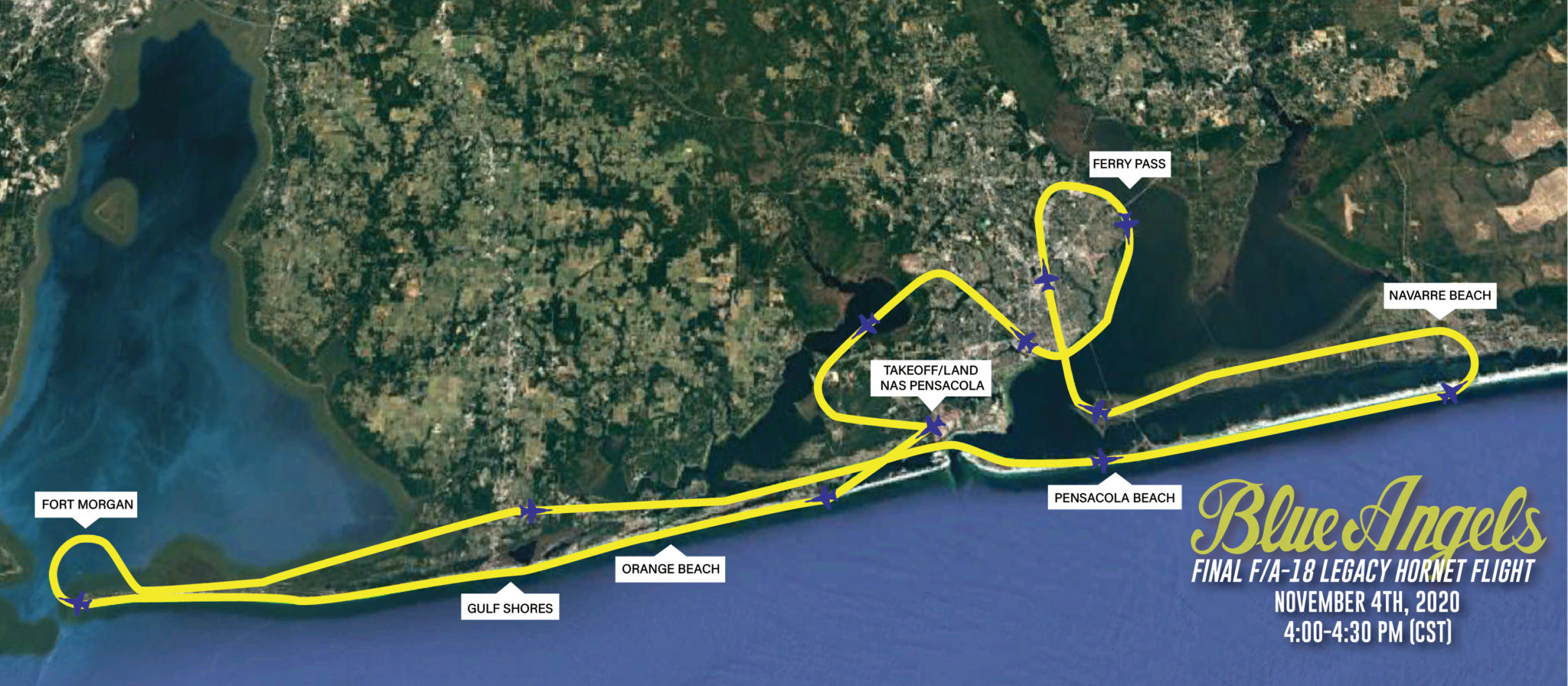 Blue Angels’ flight path of final flight in legacy Alert 5